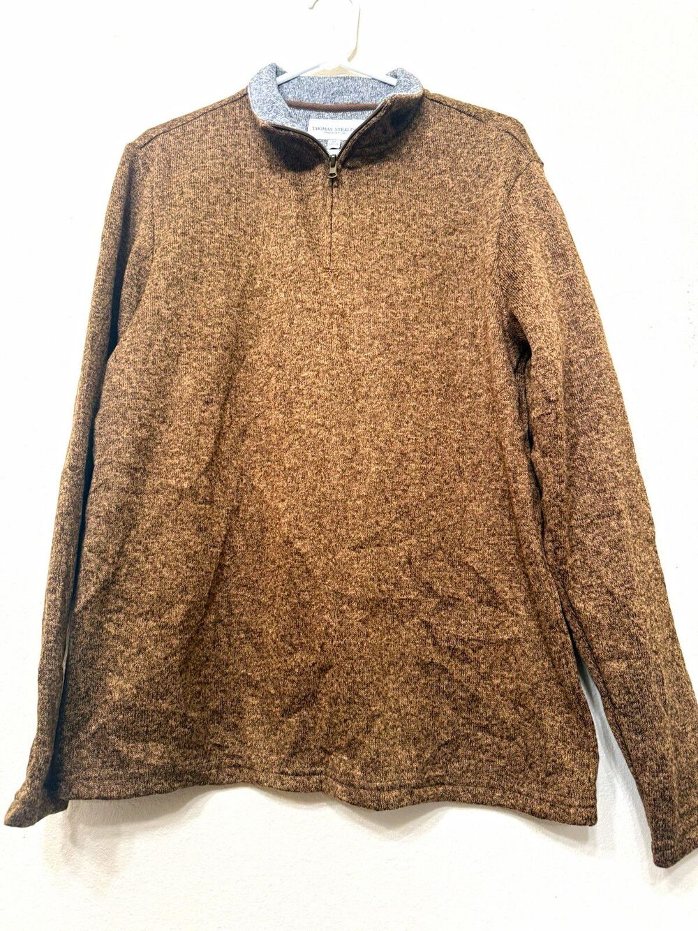 NWT Thomas Sterling Men's Brown Heathered Knit 1/4 Zip Mock Neck Sweater M